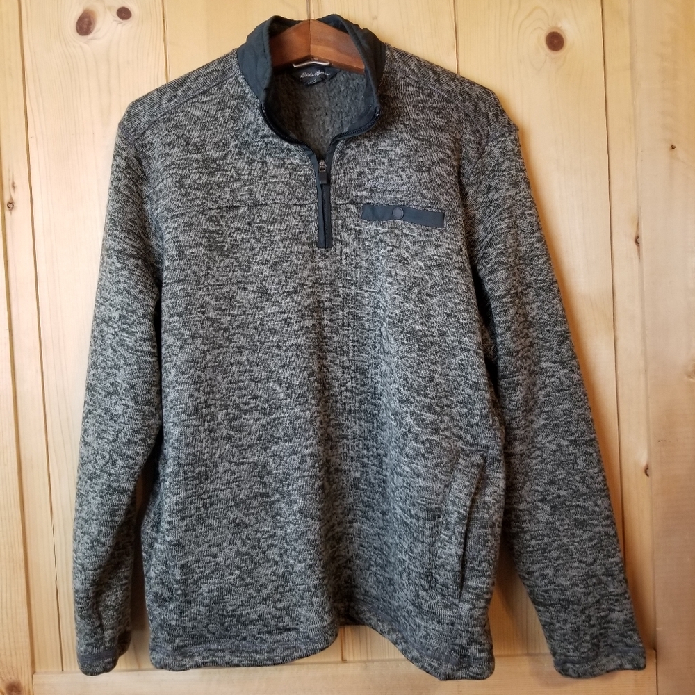 Eddie Bauer Palm Heather 1/4 Zip Pullover Fleece Lined Sweater